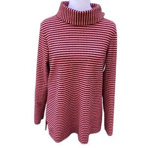 Talbots Textured LS Pullover Turtleneck Top, Pink w Black Stripes, Medium